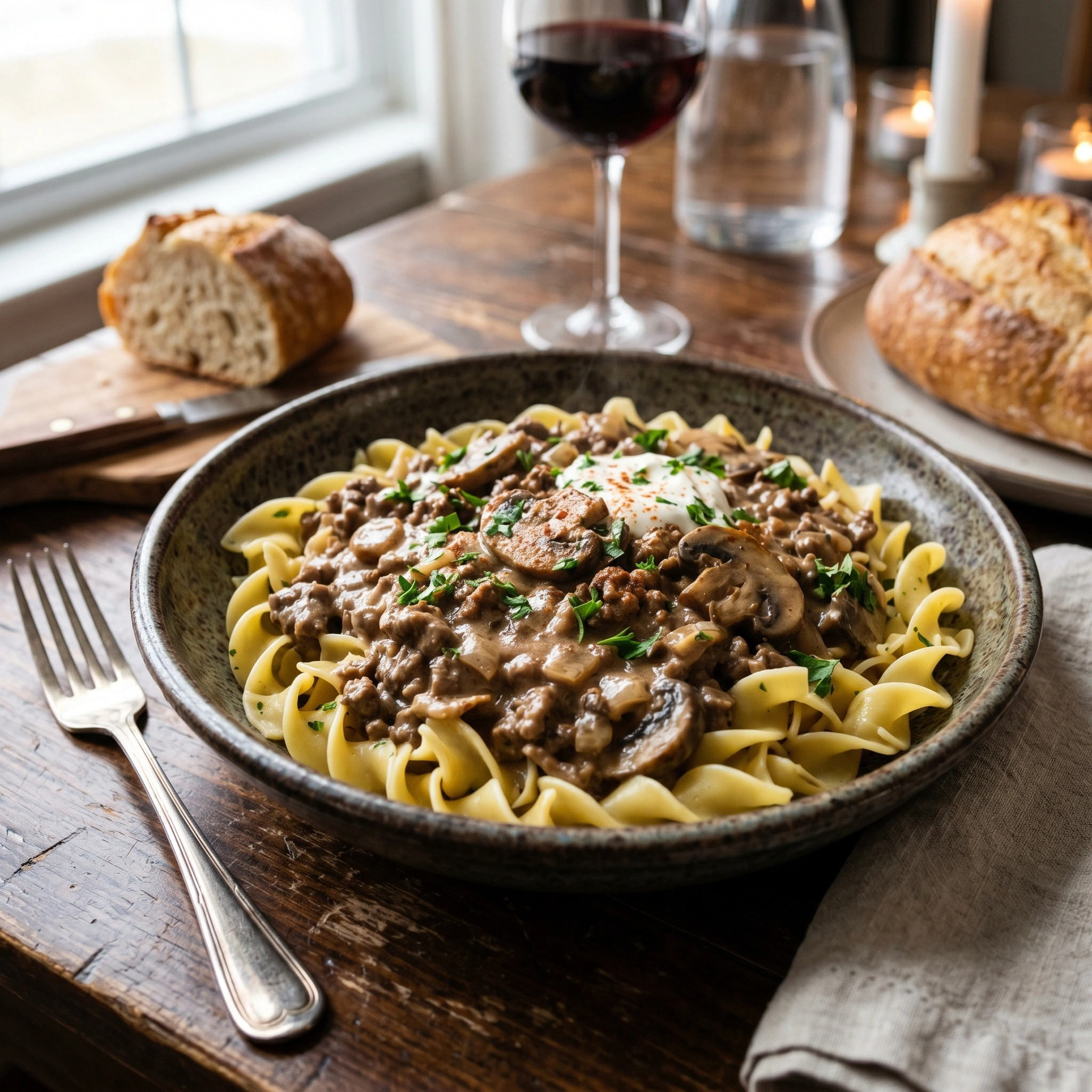 Beef stroganoff with ground beef